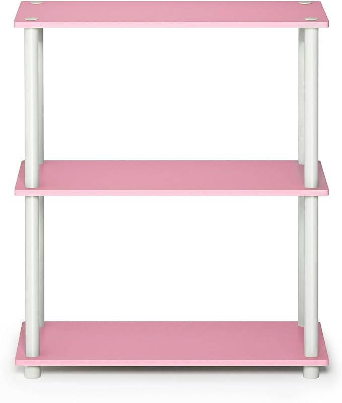 Furinno Turn-N-Tube 3-Tier Compact Multipurpose Shelf Display Rack, Pink/White - LeafyLoom