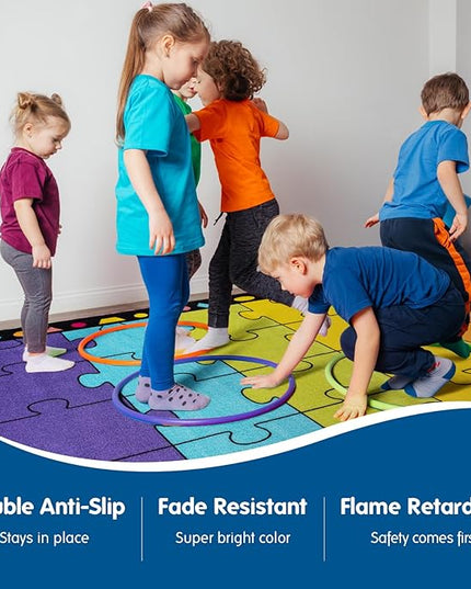 Booooom Jackson Thick Classroom Rug 13'x7'5''Large Puzzle Classroom Carpet Preshool Seating Rug for School, Children's Classroom Area Rug for Classroom with 0.3''Non-Slip Backing (Pro, Purple) - LeafyLoom
