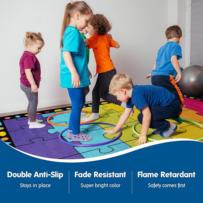 Booooom Jackson Thick Classroom Rug 13'x7'5''Large Puzzle Classroom Carpet Preshool Seating Rug for School, Children's Classroom Area Rug for Classroom with 0.3''Non-Slip Backing (Pro, Purple) - LeafyLoom