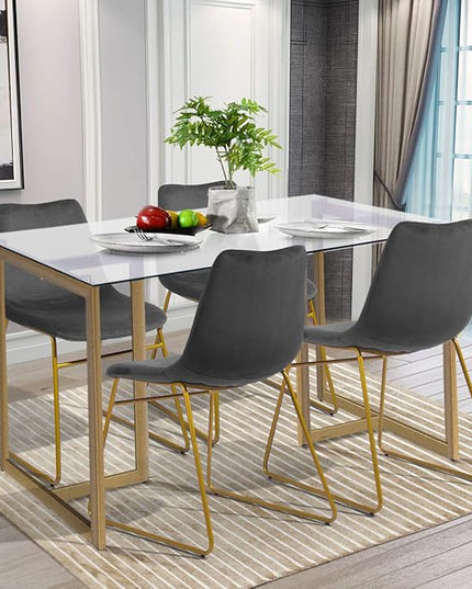FurnitureR 47" Modern Rectangular Spacious Tempered Glass Tabletop & Gold Base Elegant Home Kitchen Room Dining Table, Gold - LeafyLoom