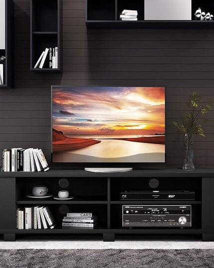 Wood TV Stand, Large, Black - LeafyLoom