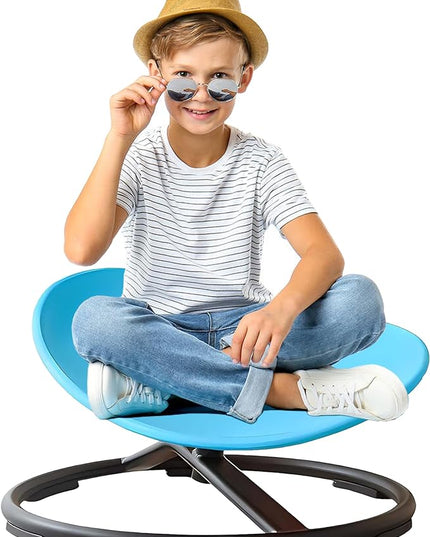 Kids Sensory Spinning Chair, Sit and Spin Toy, Autistic Childs Swivel Chair, Training Body Coordination, Metal Base Non-Slip Indoor and Outdoor Activity Toys (Blue) - LeafyLoom
