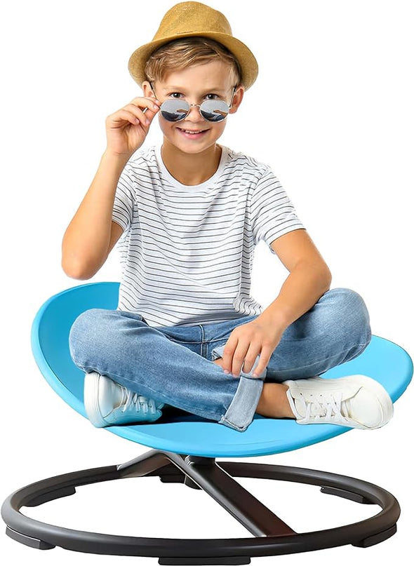 Kids Sensory Spinning Chair, Sit and Spin Toy, Autistic Childs Swivel Chair, Training Body Coordination, Metal Base Non-Slip Indoor and Outdoor Activity Toys (Blue) - LeafyLoom