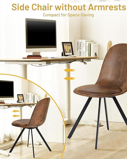 FurnitureR Swivel Dining Chairs Set of 4, Dining Room Chairs Suede Fabric Mid Back Armelss with Padded Rotated Seat Cushion and Metal Legs, Brown - LeafyLoom