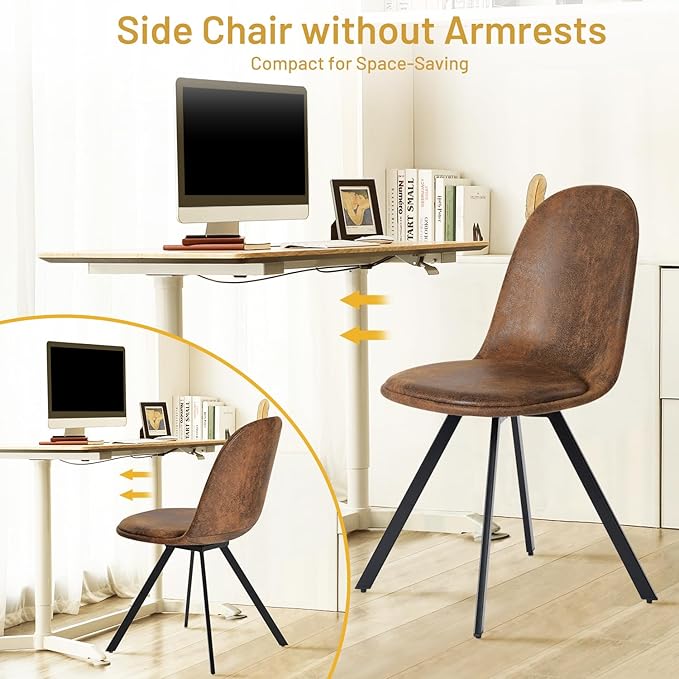 FurnitureR Swivel Dining Chairs Set of 4, Dining Room Chairs Suede Fabric Mid Back Armelss with Padded Rotated Seat Cushion and Metal Legs, Brown - LeafyLoom