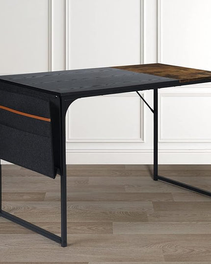 47 inch Study Storage Bag Space Saving for Home Office, Modern Simple Style PC Metal Frame Computer Desk, Writing Table, Black, Brown - LeafyLoom