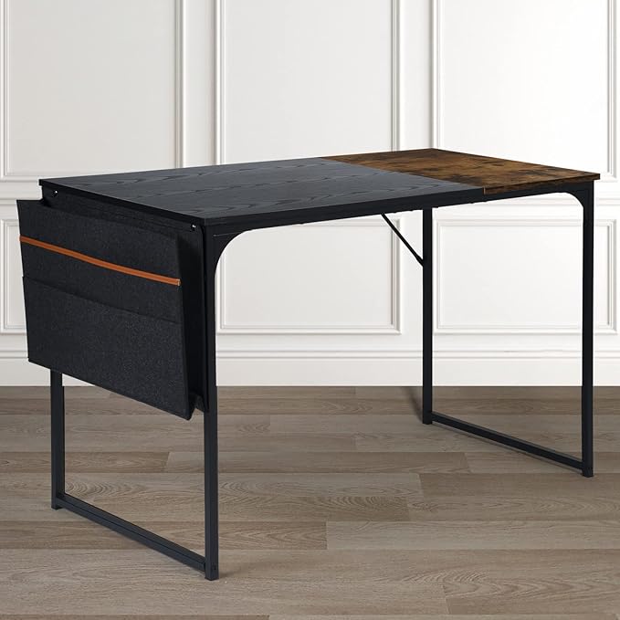 47 inch Study Storage Bag Space Saving for Home Office, Modern Simple Style PC Metal Frame Computer Desk, Writing Table, Black, Brown - LeafyLoom