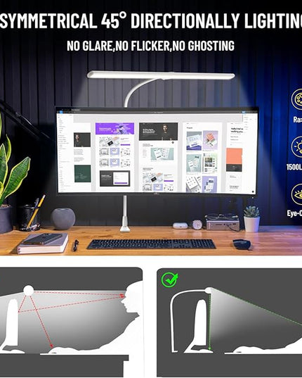 LED Desk Lamp with Clamp, Eye-Caring Architect Desk Lamps for Home Office, 24W Ultra Bright LED 30 Lighting Modes Adjustable, Studio Work Lamp for Task, with Remote Control Table Light - LeafyLoom
