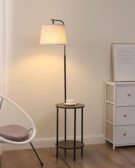 DEWENWILS Floor Lamp with Table Attached, Farmhouse Narrow Nightstand, Wooden End Side Table Floor Lamp, Adjustable Reading Lamp for Bedroom, Living Room, Office, Kids Room - LeafyLoom