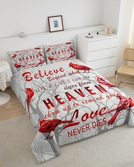 Cardinal Bird Comforter Set Twin Size Farmhouse Red Birds Bedding Set for Girls Boys Women Men Tree Branches Decor Comforter Nature Comforter with 1 Pillow Case - LeafyLoom