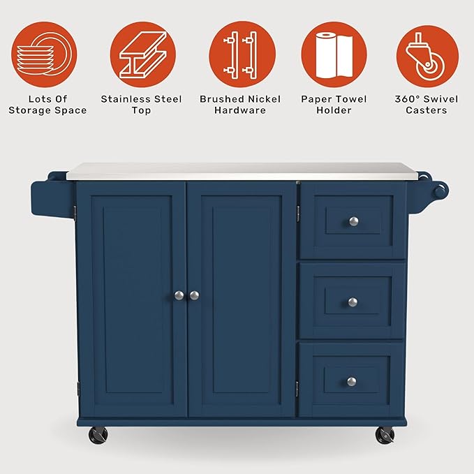 Homestyles Mobile Kitchen Island Cart with Stainless Steel Top, Blue - LeafyLoom