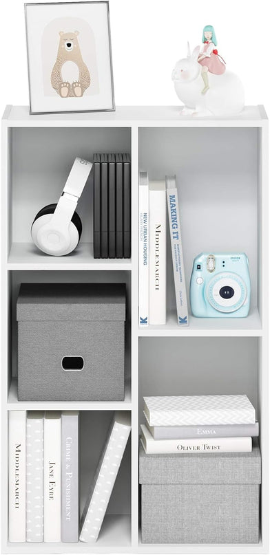 Furinno Luder Bookcase / Book / Storage , 5-Cube, White - LeafyLoom