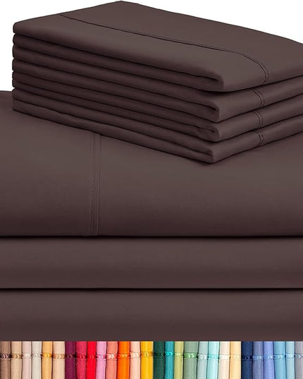 LuxClub 7 PC Split King Sheet Set, Breathable Luxury Bed Sheets, Deep Pockets 18" Eco Friendly Wrinkle Free Cooling Sheets Machine Washable Hotel Bedding Silky Soft - Brown Split King - LeafyLoom