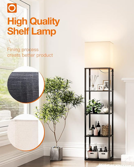 addlon Floor lamp with Shelves Large Size (12''W), 5-Tier Modern Floor lamp with 3 Color Temperatures LED Bulb, Display Shelf lamp for Living Room, Bedroom and Office - Black - LeafyLoom