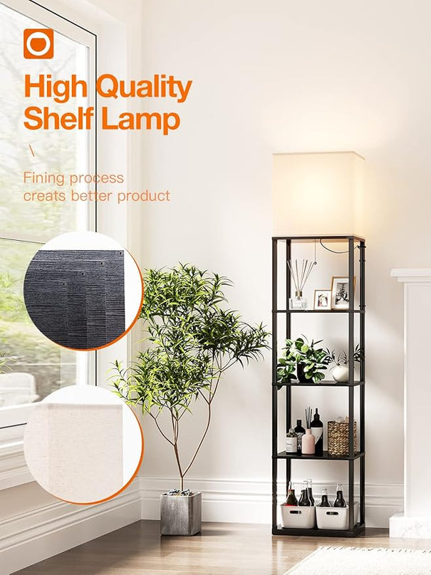 addlon Floor lamp with Shelves Large Size (12''W), 5-Tier Modern Floor lamp with 3 Color Temperatures LED Bulb, Display Shelf lamp for Living Room, Bedroom and Office - Black - LeafyLoom