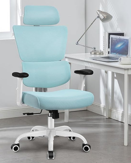 Office Chair Ergonomic Desk Chair, High Back Gaming Chair, Big and Tall Reclining chair Comfy Home Office Desk Chair Lumbar Support Breathable Mesh Computer Chair Adjustable Armrests (Blue) - LeafyLoom
