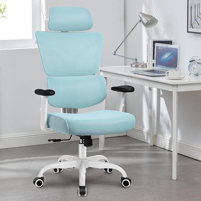 Office Chair Ergonomic Desk Chair, High Back Gaming Chair, Big and Tall Reclining chair Comfy Home Office Desk Chair Lumbar Support Breathable Mesh Computer Chair Adjustable Armrests (Blue) - LeafyLoom