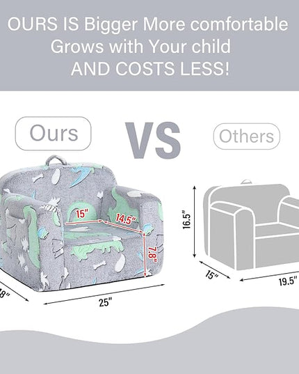 Tiita Kids Sofa, Children Couch with Carrying Handle & Side Pockets, Kids Foam Chair, Toddler Armrest Chair,Kids Read Sofa for Girl or Boy(Dark Grey Dinosaur) - LeafyLoom