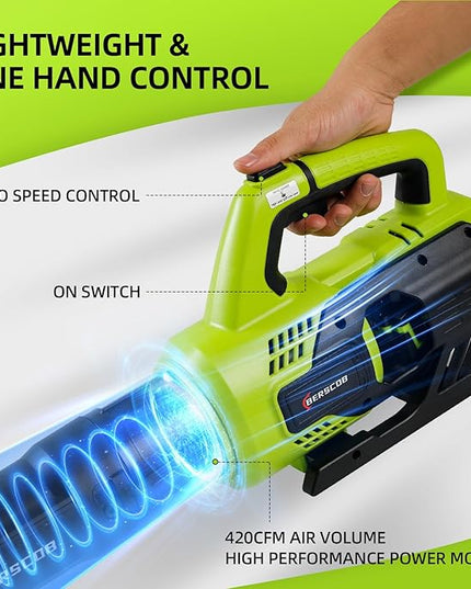 Leaf Blower Cordless, 580CFM/160MPH Electric Leaf Blower with 4.0Ah Battery Powered, Blower with Extension Nozzle, Lightweight Leaf Blowers for Lawn Care, Yard, Garage, Patio & Sidewalk Blowing - LeafyLoom