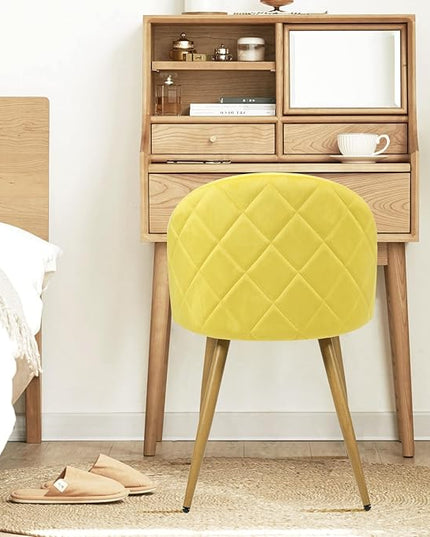 FurnitureR Upholstered Velvet Dining Chair Mid Back Armless with Wood Legs for Home Kitchen Bedroom Living Room, Set of 1, Yellow - LeafyLoom