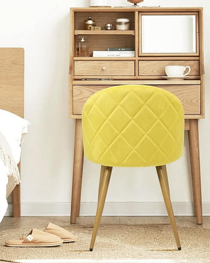 FurnitureR Upholstered Velvet Dining Chair Mid Back Armless with Wood Legs for Home Kitchen Bedroom Living Room, Set of 2, Yellow - LeafyLoom