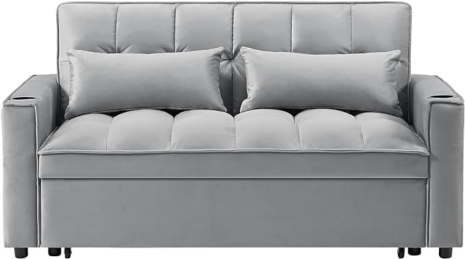 64" Oversized Loveseat Sofa Convertible Spacious Full Size Sleeper Sofabed with Pull Out Couch Bed,Cupholders,USB Charging Ports and Storage Pockets for Home Apartment Office Living Room - LeafyLoom