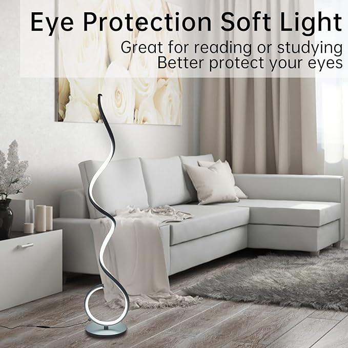 LED Lamp with Remote Control and Foot Switch 53in Modern, Living Room Bright 48W Dimmable 3 Color Black Standing Lamp with 1H Timer Corner Floor Lamp for Office Bedroom - LeafyLoom