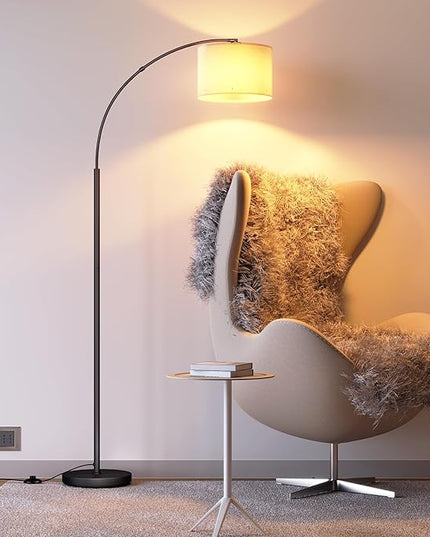SUNMORY Arc Floor Lamp with 3 Color Temperature,Modern Floor Lamp with 9w A19 LED Bulb,75″Height Tall Lamp for Living Room with Hanging Drum Shade and Weighted Base.Arched Standing Lamp for Bedroom - LeafyLoom