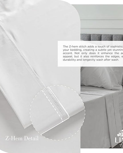 100% Cotton Percale Sheets Twin XL Size, Silver, Deep Pocket, 4 Pieces Sheet Set - 1 Flat, 1 Deep Pocket Fitted Sheet and 2 Pillowcases, Crisp Cool and Strong Bed Linen - LeafyLoom