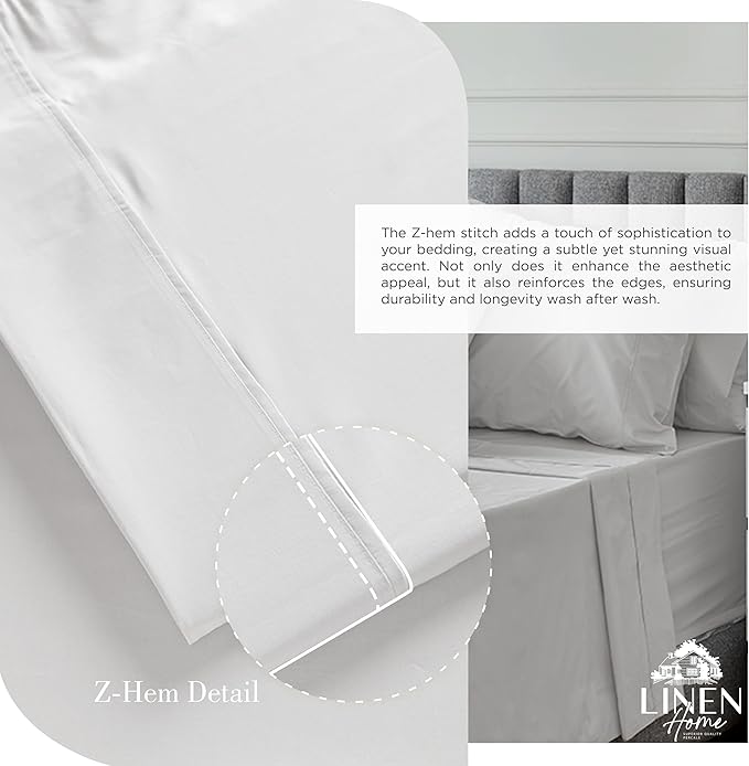 100% Cotton Percale Sheets Twin XL Size, Silver, Deep Pocket, 4 Pieces Sheet Set - 1 Flat, 1 Deep Pocket Fitted Sheet and 2 Pillowcases, Crisp Cool and Strong Bed Linen - LeafyLoom