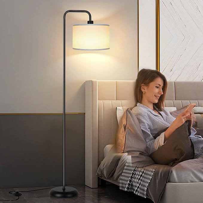 [Upgraded] LED Floor Lamp for Living Room, 3 Color Temperature Floor Lamp with Foot Switch Modern Standing Lamp Tall Pole Floor Reading Lamp for Bedroom, Study Room, Office, 9W Bulb Included, Black - LeafyLoom