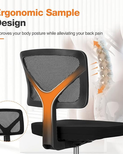 Armless Small Home Office Desk Chair, Ergonomic Low Back Computer Chair, Adjustable Rolling Swivel Task Chair with Lumbar Support for Small Space, 1 Pack - LeafyLoom