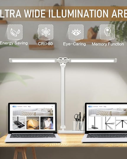 LED Desk Lamp Dimmable Table Lamp with USB Charging Port, 50 Lighting Modes, Adjustable Foldable Dual Swing Arm Architect Desk Lamp for Home Office, Eye-Caring Reading Lamp w/ Pen Holder 45min Timer - LeafyLoom