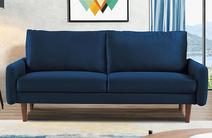 US Pride Furniture Kent Modern Velvet Sofa, Comfortable 3 Seater Couch for Living Rooms and Small Spaces, Ideal Studio Apartment Furniture with Sleek Design, Dark Blue - LeafyLoom