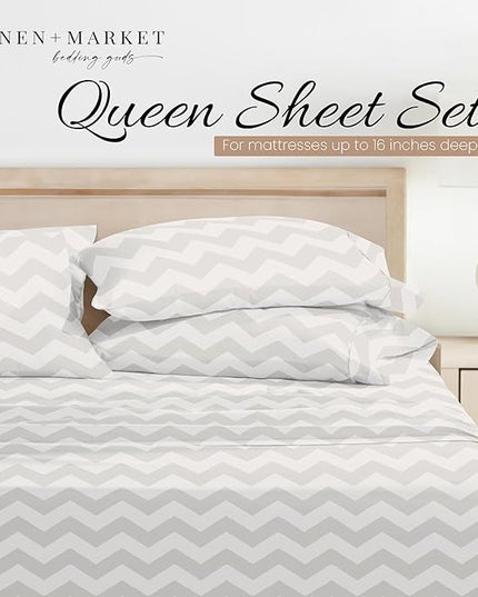 Linen Market 4 Piece Queen Bedding Sheet Set (Gray Arrow) - Sleep Better Than Ever with These Ultra-Soft & Cooling Bed Sheets for Your Queen Size Bed - Deep Pocket Fits 16" Mattress - LeafyLoom