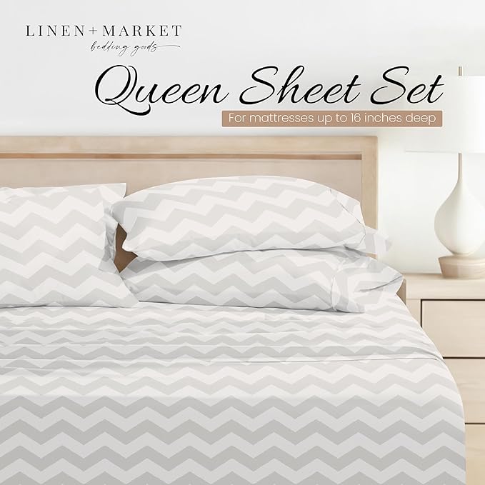 Linen Market 4 Piece Queen Bedding Sheet Set (Gray Arrow) - Sleep Better Than Ever with These Ultra-Soft & Cooling Bed Sheets for Your Queen Size Bed - Deep Pocket Fits 16" Mattress - LeafyLoom