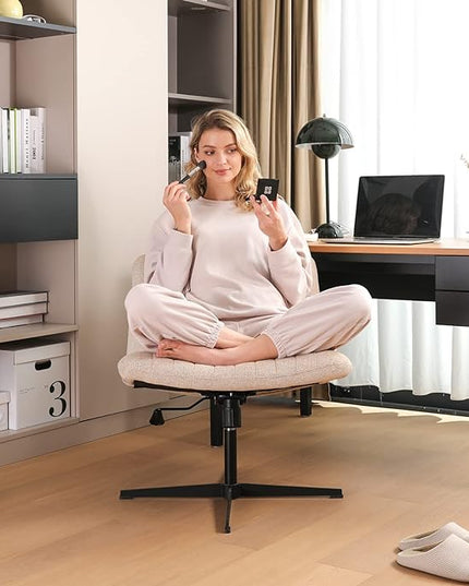 LEAGOO Armless Office Desk chair, Fabric Padded, Height Adjustable Wide Seat, Mid Back Ergonomic, Computer Task chair, Swivel Vanity chair with No Wheels (Mixed Color) - LeafyLoom