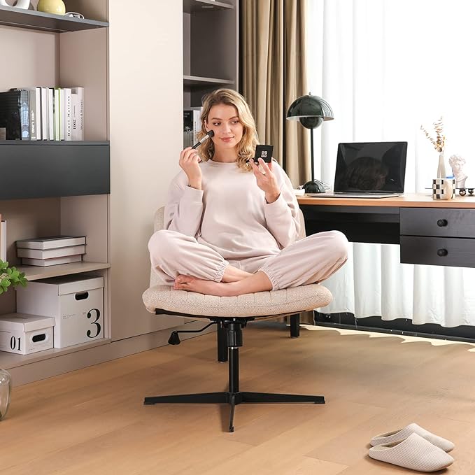 LEAGOO Armless Office Desk chair, Fabric Padded, Height Adjustable Wide Seat, Mid Back Ergonomic, Computer Task chair, Swivel Vanity chair with No Wheels (Mixed Color) - LeafyLoom