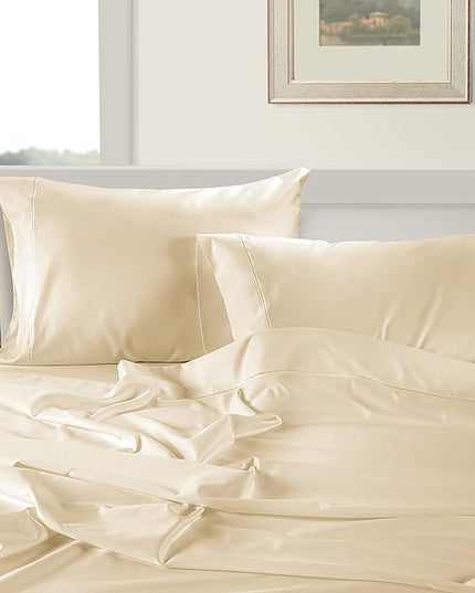 LANE LINEN 100% Egyptian Cotton Bed Sheets - 1000 Thread Count 3-Piece Twin XL Set Long Staple Bedding Sateen Weave Luxury Hotel Fits Upto 16" Mattress Ivory - LeafyLoom