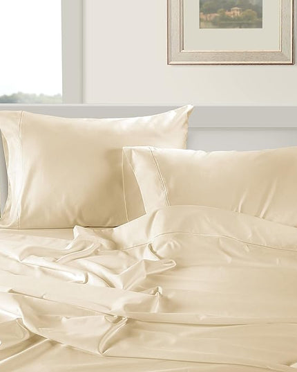 LANE LINEN Luxury 100% Egyptian Cotton Bed Sheets - 1000 Thread Count 4-Piece Ivory Full Set Bedding Sateen Weave Hotel 16" Deep Pocket (Fits Upto 17" Mattress) - LeafyLoom