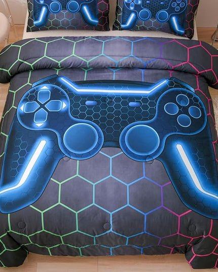 NTBED Game Console Comforter Set for Boys Girls Kids 3D Gaming Geometric Lightweight Microfiber Bedding Sets (Multi, Full) - LeafyLoom