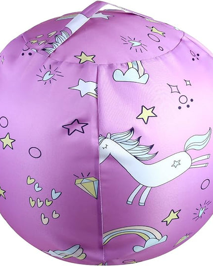 Stuffed Animal Storage Bean Bag Chairs Toy Storage Organizer Bean Bags Chair Covers Only for Kids 24" Beanbag with Zipper for Organizing Kid's and Adults Room, Pink White Unicorn - LeafyLoom