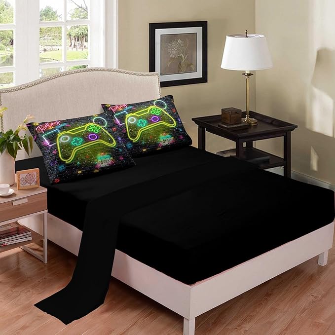 NINENINE Gamer Bedding Sets Twin Comforter Sets for Boys 5PCS,Twin Bedding Sets for Boys,Kids Comforter Sets Boys(1Comforter, 1Flat Sheet, 1Fitted Sheet, 2Pillowcases) - LeafyLoom