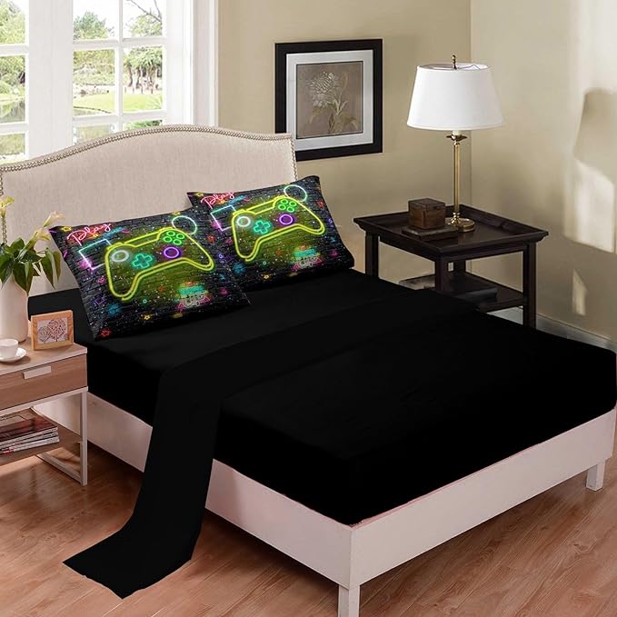 NINENINE Full Size Bedding Sets for Boys,5PCS Gaming Bedding Sets,Full Size Comforter Size for Boys,Boys Bedding Full Size(1Comforter, 1Flat Sheet, 1Fitted Sheet, 2Pillowcases) - LeafyLoom