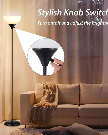 Floor Lamps for Living Room, Dimmable LED Modern Simple Standing Lamp, Tall Lamps for Bedroom Office Dining Room Kitchen, Minimalist Black Pole Lamp with Rotary Switch, 9W LED Bulb Included - LeafyLoom