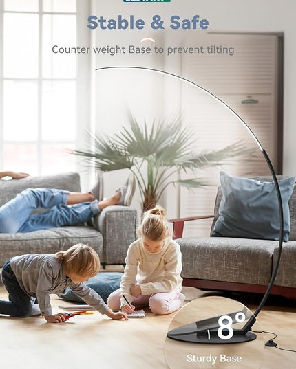LEDIARY Arc Floor Lamp 65" Modern Standing Lamp with Remote, Black LED Arch Lamps for Living Room Bedroom Office, 3 Color Temperature & Stepless Dimmable Arched Reading Lamp - LeafyLoom