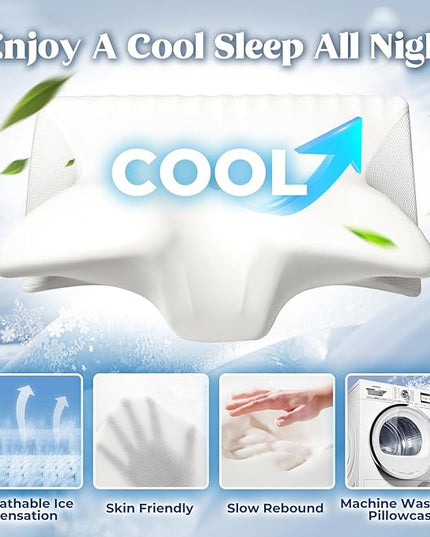 Cervical Pillow for Neck Pain Relief, Cooling Contour Memory Foam Pillows Support Odorless Ergonomic Neck Pillow Adjustable Orthopedic Bed Pillow for Side Back Stomach Sleeper with Pillowcase - LeafyLoom