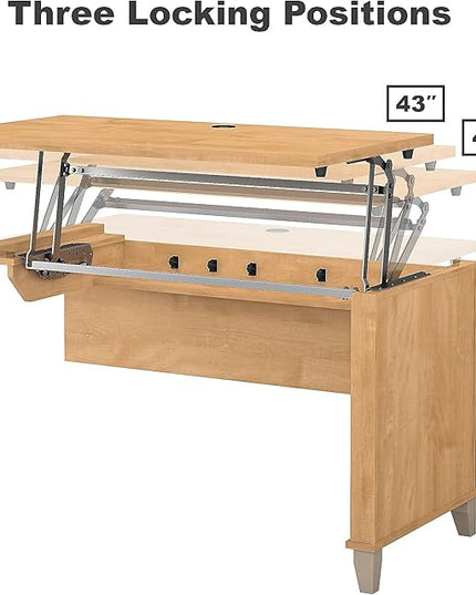 Bush Furniture Somerset 3 Position Sit to Stand L Shaped Desk with Hutch in Maple Cross Ergonomic Height Adjustable Standing Computer/Laptop Table for Home Office - LeafyLoom