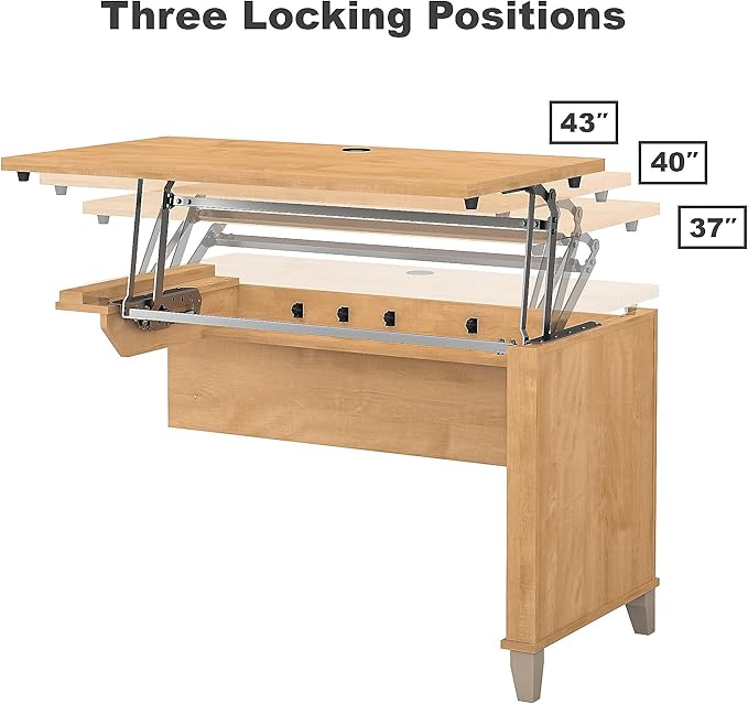 Bush Furniture Somerset 3 Position Sit to Stand L Shaped Desk with Hutch in Maple Cross Ergonomic Height Adjustable Standing Computer/Laptop Table for Home Office - LeafyLoom