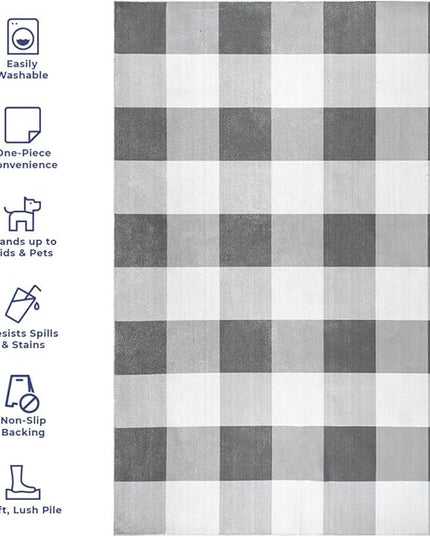 nuLOOM Lucy Machine Washable Farmhouse Buffalo Plaid Ultra Thin Area Rug, 6' Square, Grey - LeafyLoom